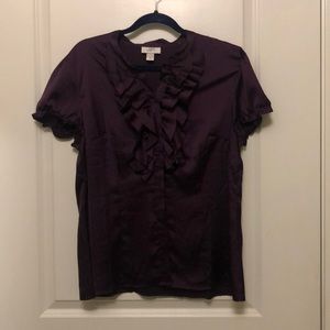 Purple Ruffle Front Blouse